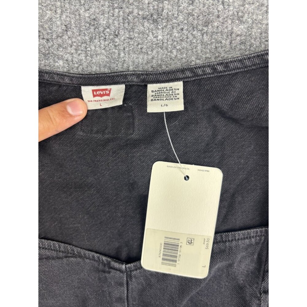 Levis Top Womens Large Black Long Sleeve Square Neck Smocked Denim Shirt NWT - Picture 2 of 6